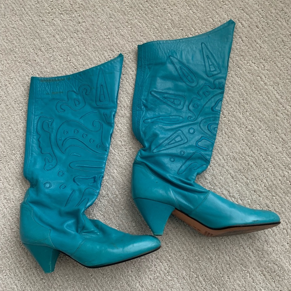 Turquoise Leather Cowboy Boots